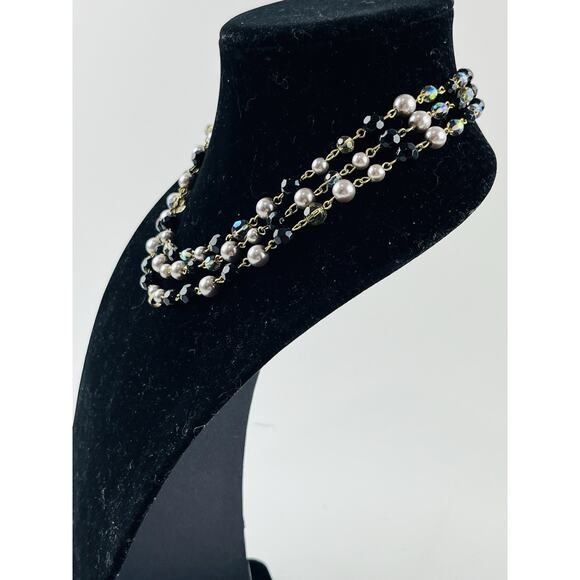 VINTAGE FRENCH DESIGN AB BEADS FAUX PEARL BIB COLLAR NECKLACE LDADPR Aurora Blac - Picture 14 of 15